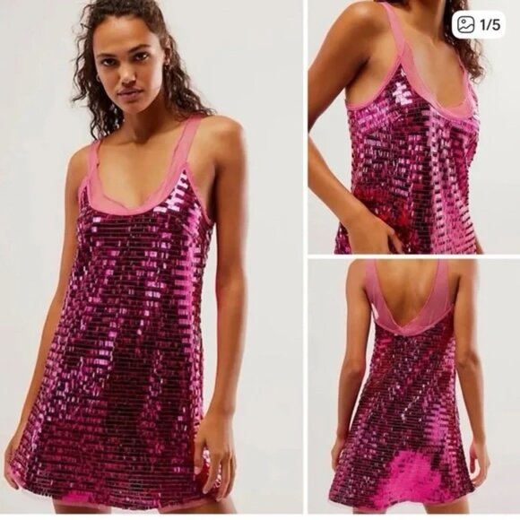 NWT Free People Disco Pink Sequin Dress - Picture 1 of 5